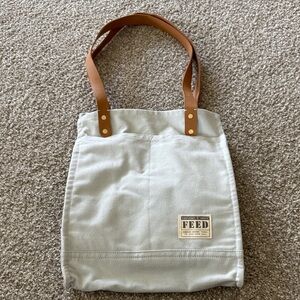 FEED Gray Tote Bag with Tan Handles